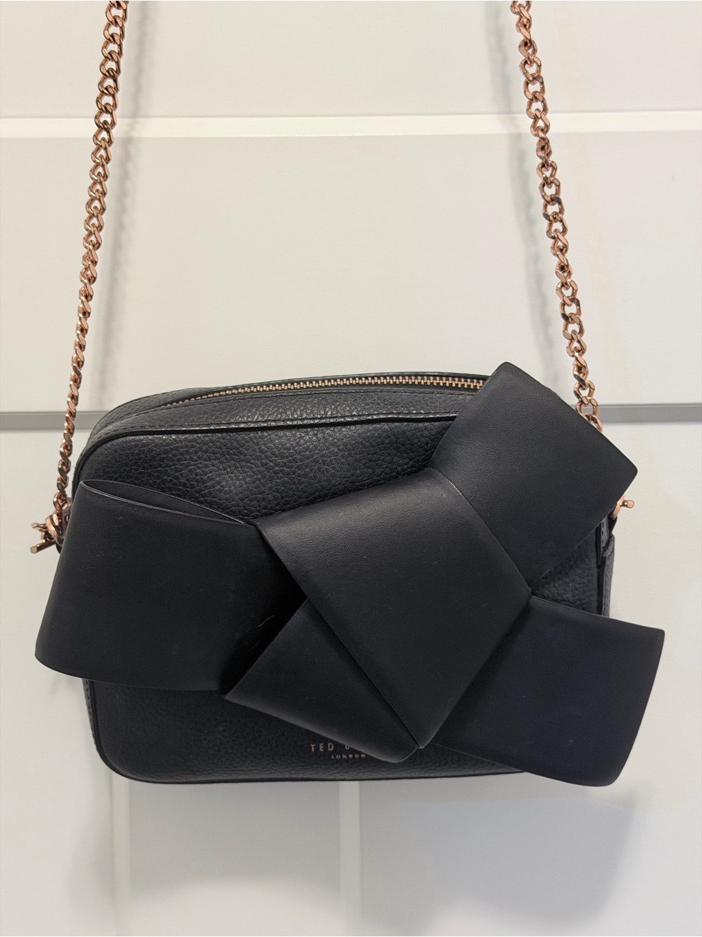 Ted Baker Black Crossbody Bag With Oversized Bow And Rose Gold Chain